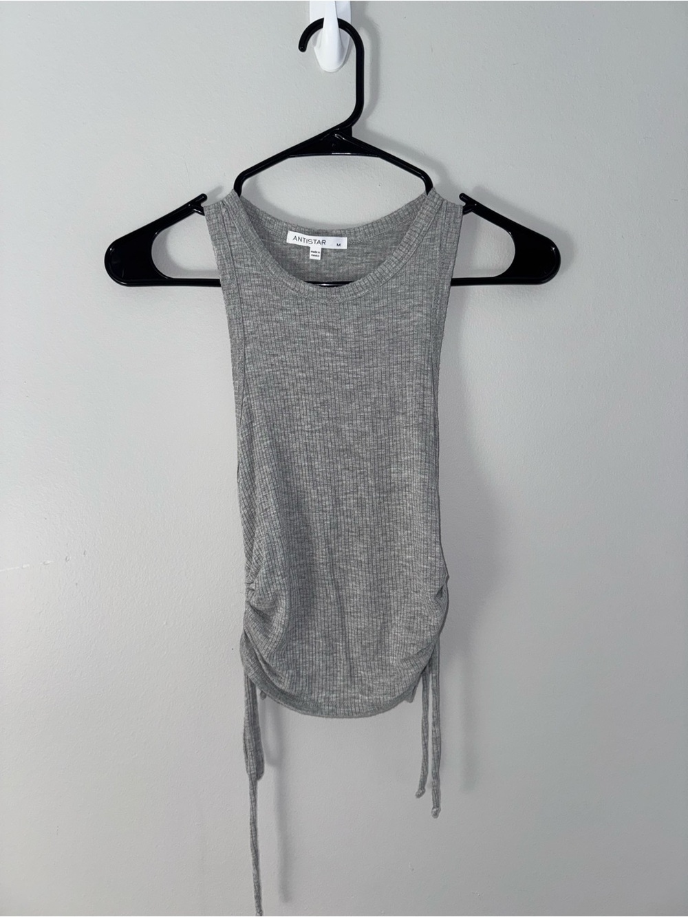 Anystar Gray Ribbed Tank with Side Drawstrings